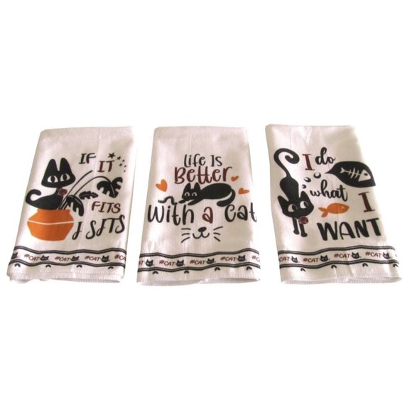 Set of 3 New Cotton Kitchen Dish Towels Cat lovers Themes and Quotes - Picture 8 of 8